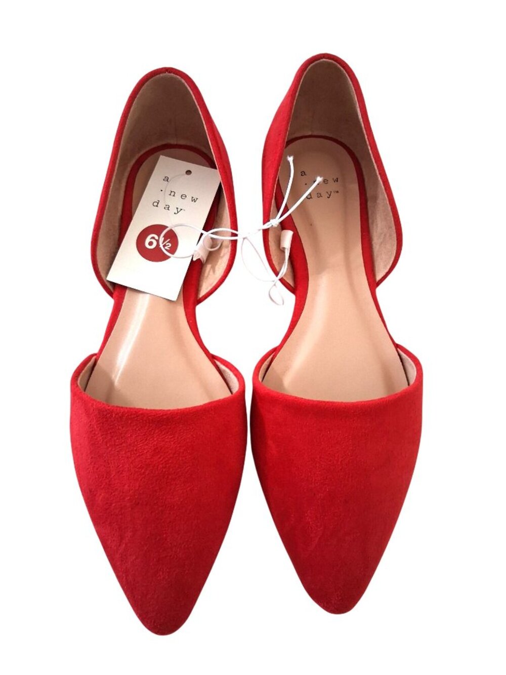 A New Day Red Faux Suede Pointed Toe Flats Size 6.5 New In Box